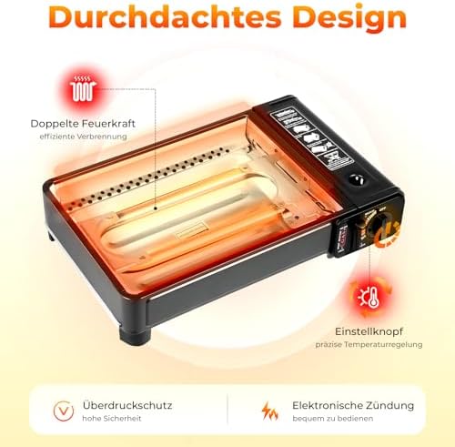 Portable Butane Gas Stove, Camping Stoves with Grilling Net & Carry Case, Outdoor Tabletop BBQ Grill Butane Camping Stove, Free Standing Dual Fuel for Camping, Traveling, Trekking