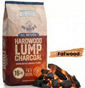 16 LB. Hardwood Lump Charcoal with FATWOOD by Mr. Bar-B-Q - Premium Natural Charcoal for Grilling, BBQ, Smoking, Kamado & Kettle Grills - Burns Hotter & Longer - Smoky Flavor, Easy to Light