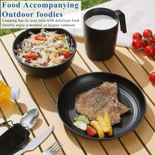 Camping Utensils, Reanea Camping Mess Kit for Travel, Camping, Picnic, Outdoor, Camping Gear Include Knife, Spoon, Fork Cutlery Set, Cup, Bowl, Plate, Camping Essentials for 1