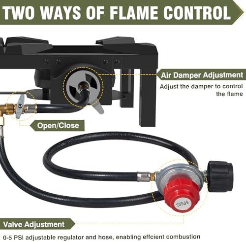 BESTFIRE Double Burner Propane Camping Stove with Independent Control Valves & 5PSI Hose - Heavy Duty Portable Outdoor Cooker for BBQ, Tailgating, and Camping
