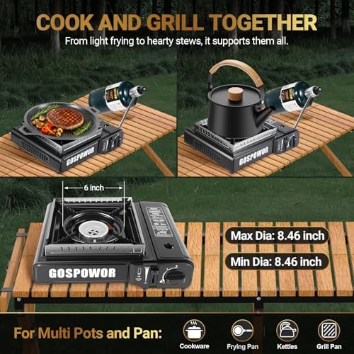 Propane or Butane Stove, Dual Fuel Propane Stove for Camping, 10,000 BTU Automatic Ignition Portable Gas Stove with Carrying Case & Windblocker & Griddle for Hiking(Fuel Not Included)