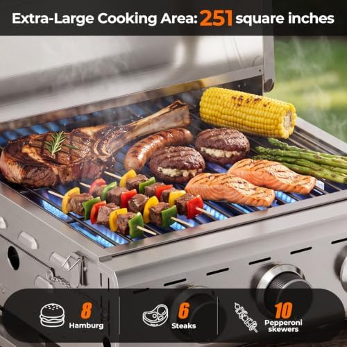 Electactic 30000 BTUs Portable Tabletop Gas Grill, 3 Burners Propane BBQ