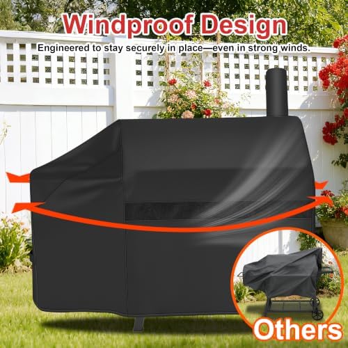 iCOVER Offset Smoker Cover 60 inch, Grill Cover with Smoke Stack, Heavy Duty Waterproof 600D Offset Grill Cover, for Brinkmann, Grill Jim Bowie, New Braunfels, Oklahoma Joe's