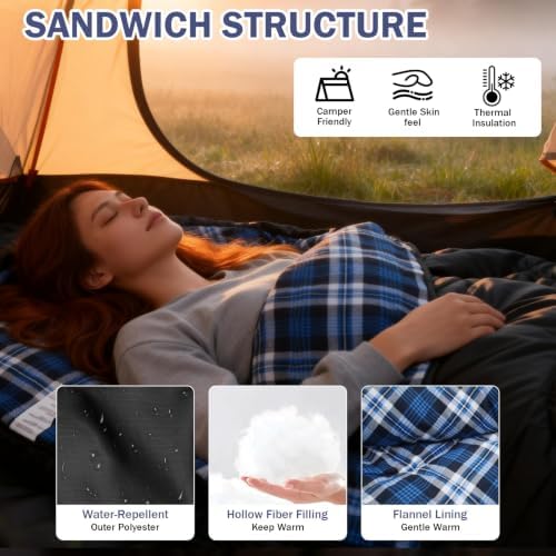 100% Cotton Flannel XXL 3-4 Season Sleeping Bags for Adults