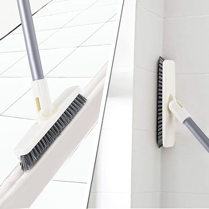 Grout Scrub Brush with Long Handle, Swivel Grout & Corner Cleaning Brush for Tile Floors, Stiff V-Shaped Bristle Grout Cleaner Brush for Grout Line, Deep Grooves, Walk in Shower, Bathroom and Kitchen