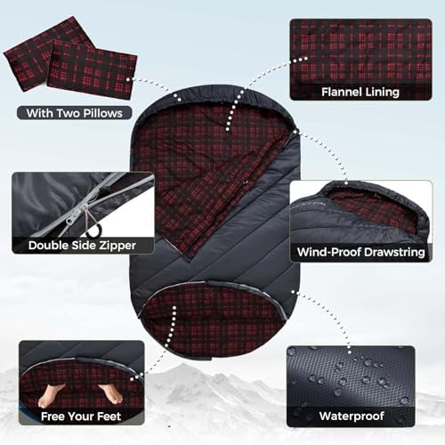 KingCamp Double Sleeping Bag for Adults, Queen Size 2 Person Sleeping Bag
