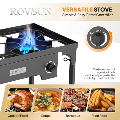 ROVSUN 2 Burner Outdoor Camping Stove with Wind Panel, 150,000 BTU Propane Burner, Gas Cooker with Detachable Legs & CSA Regulator for Home Camp Paito Cooking Frying Canning