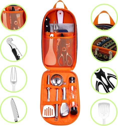 27-Piece Backpack Camping cookware Set, Portable Camping kitchenware Set for Barbecue, Outdoor Cooking, Picnic and Adventure Camping cookware Storage