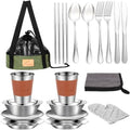 Camping Mess Kit - 1 to 2 Persons Camping Dishes Includes Cups, Bowls, Knives, Forks, Spoons, Camping Dinnerware Set Camping Cooking Utensils Accessories Plates Dinnerware Set