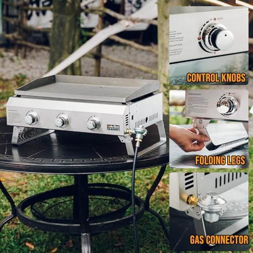 ONLYFIRE GRILLS Tabletop Gas Griddle 3 Burners, Propane Gas Stove, GS311