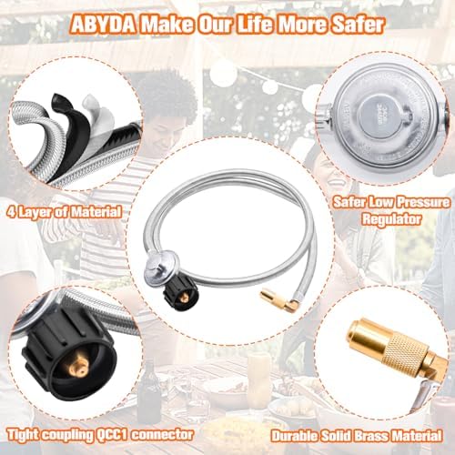 ABYDA 6 FT Propane Adapter Hose with Regulator, Elbow Adapter for Blackstone 17 inch and 22 inch Table Top Griddle, Replacement Parts Connect to Large Propane Tank