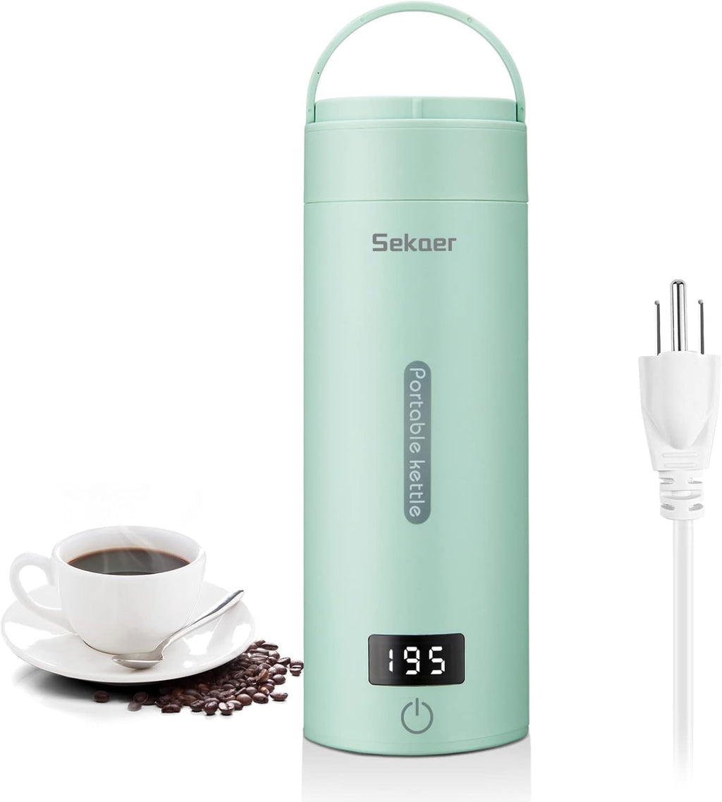 Sekaer Travel Electric Tea Kettle Portable Small Mini Coffee Kettle, with 4 Variable Presets, Personal Hot Water Boiler 304 Stainless Steel with Auto Shut-Off & Boil Dry Protection, SY-618G