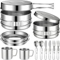 14-Piece Camping Cookware Set, 304 Stainless Steel Pots and Pans
