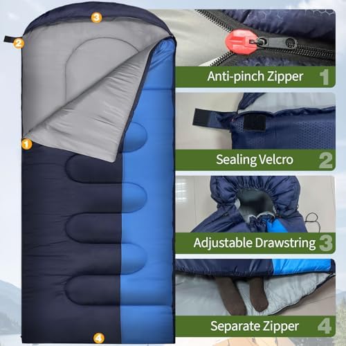 0 Degree Sleeping Bags Waterproof for Adults, Cold Weather Machine Washable Sleeping Bag with Compression Sack for 3-4 Season Camping Outdoor