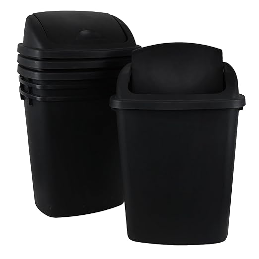 10 Gallon Black Swing Top Trash Cans, Pack of 4 Plastic Waste Bin for Kitchen Office