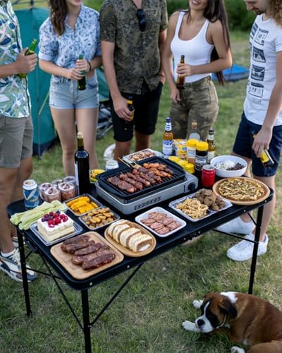 3 Ft Folding Camping Table, Adjustable Height 16.5-26 in, Metal Grill Table