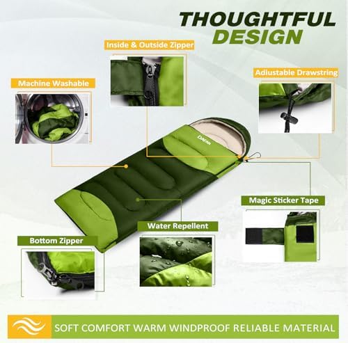 Lightweight Sleeping Bag for Adults, 3-Season Waterproof Backpacking Sleeping Bags with Compression Sack, Comfort Temp 50–68°F, Portable Camping Essential Gear for Travel, Hiking, Outdoor, Indoor
