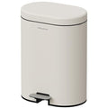 3.2Gallon Bathroom Trash Bin with Soft Close Lid,Oval Brushed Stainless Steel Garbage Can with Removable Inner Bucket,Office Trash Can with Foot Pedal for Bedroom,Living Room(Cream White)
