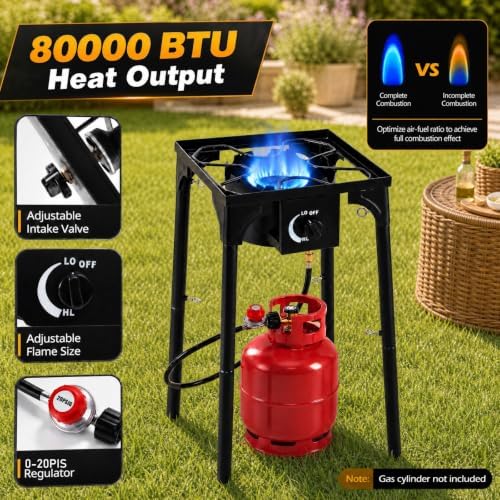 Goplus Outdoor Single Burner Gas Stove, 80,000 BTU High Pressure
