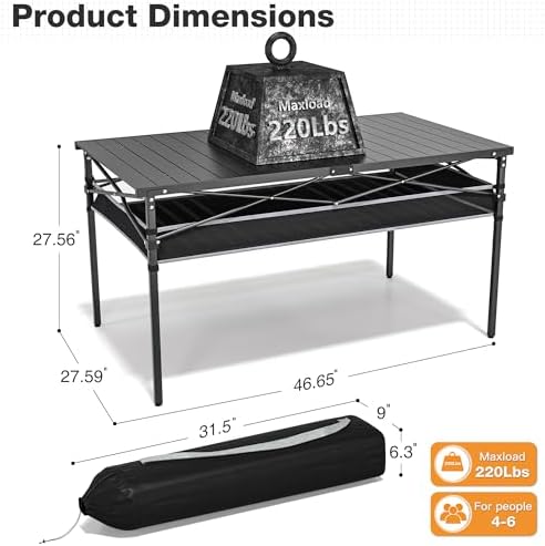 46.6 Inch Aluminum Foldable Camping Table for Party and Picnic