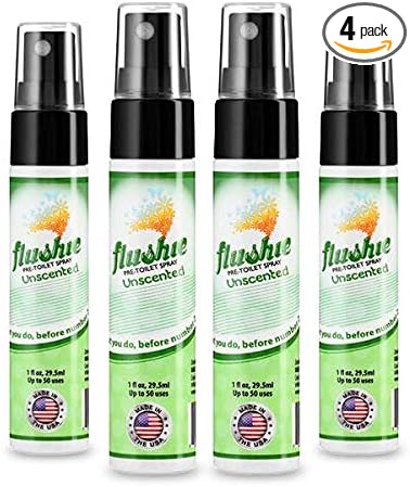 Flushie Pre-Toilet Spray for Poop Travel Size Toiletries Bathroom Spray for Poop Spray for Toilet Deodorizer Traveling Essentials Poop deodorizer Poop Odor eliminator… (Unscented, 1oz 4pack)