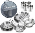 Stainless Steel Camping Mess Kit with Zippered Carry Bag 4 Person