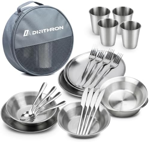 Stainless Steel Camping Mess Kit with Zippered Carry Bag 4 Person