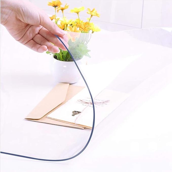 NECAUX Custom Multi-Size 1.5mm Thick Clear PVC Table Cover Protector - 32 x 72 Inch Rectangular Plastic Tablecloth Desk Pad for 6 Foot Coffee Table, Writing Desk, Non Slip Floor Mat