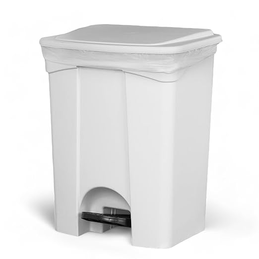PRO&Family Step-On Trash Can with Lid, Plastic Waste Bin, Foot Pedal Operation (White, 18 Gallon)