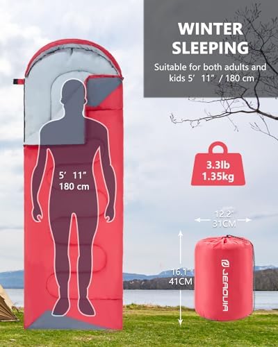 Sleeping Bags for Adults Backpacking Lightweight Waterproof- Cold Weather Sleeping Bag for Girls Boys Mens for Warm Camping Hiking Outdoor Travel Hunting with Compression Bags