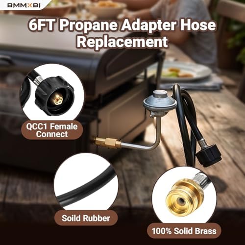 Griddle Regulator with 6FT Propane Adapter Hose for Blackstone 17/22 Inch Tabletop Griddles Gas Regulator Fit for CharBroil 19952085 Propane Regulator for Pit Boss & Member's Mark 22" Griddle Parts