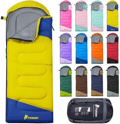 PTEROMY Sleeping Bags for Adults, Lightweight and Machine Washable, Water Resistant Backpacking Camping Sleeping Bag for Warm Cold Weather, Camping Essentials for Hiking Travel