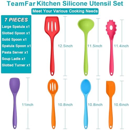 TeamFar Silicone Cooking Utensil Set of 7, Kitchen Cooking Utensil Set