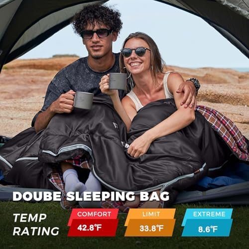 KingCamp Double Sleeping Bag for Adults, Queen Size 2 Person Sleeping Bag