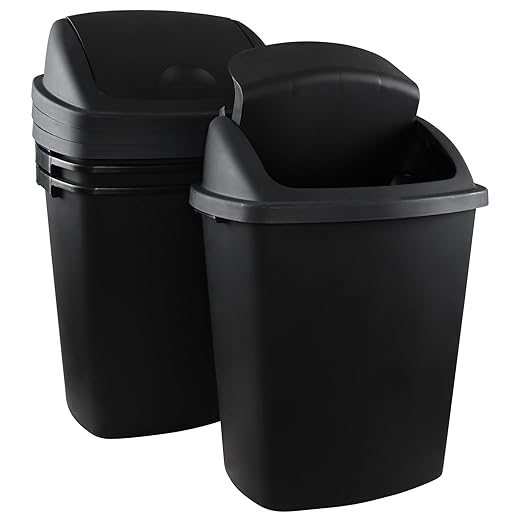 19 Gallon Kitchen Waste Bin, Large Plastic Trash Can, Black, Holds 70 Liters