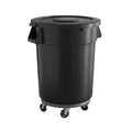 32 Gallon Black Round Commercial Trash Can with Lid and Dolly