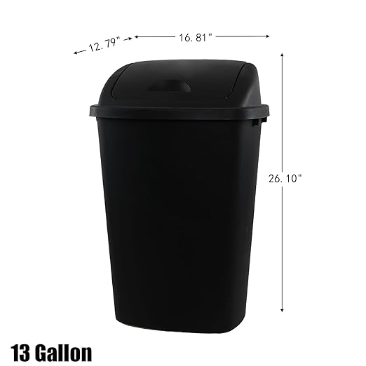 13 Gallon 4-Pack Garbage Cans with Swing Top Lid, Plastic Tall Kitchen Trash Cans, Black