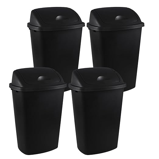 13 Gallon / 50 L Swing Lid Tall Kitchen Trash Can, 4-Pack, Restaurants, Garage, Classroom, Office Garbage Bins, Black