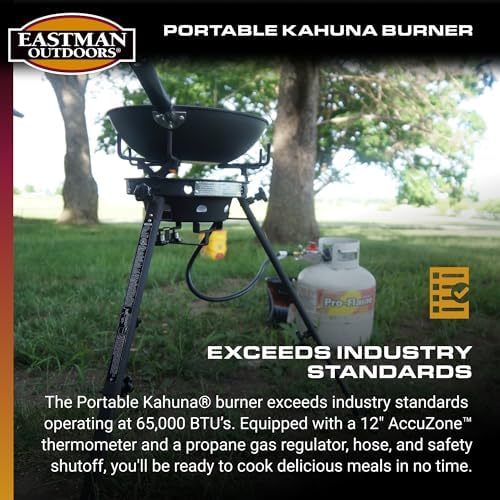Eastman Outdoors 90411 Portable Kahuna Burner with XL Pot and Wok Brackets with Adjustable and Removable Legs, Black, Pack of 1