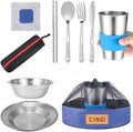 Outdoor Camping Mess Kit - 1 to 2 persons Camping Dishes Includes Cups, Bowls, Dishes, Knives, Forks, Spoons, Etc, Camping Dinnerware Set with Mesh Bag is Easy to Carry Camping Tableware Set