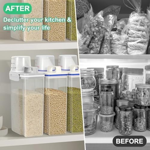 TBMax Rice Storage Container 2 Pack, Plastic Kitchen Pantry Food Storage Container with Cup, Small Pet Dog Cat Food Container Dispenser