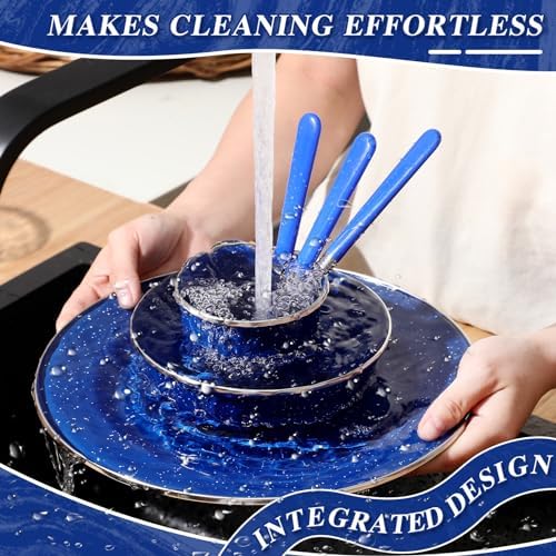 Nuogo 48 Pcs Camping Dinnerware Enamel Mugs Plates Bowls Utensils, Blue