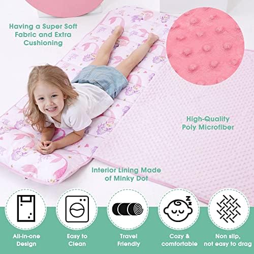 ACRABROS Toddler Nap Mat with Pillow and Blanket, Large Rolled Napping Mats,Slumber Bags for Boys Girls,Kids Sleeping Bag for Daycare, Preschool Travel