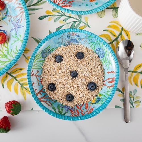 Coastal Dinnerware Sets, Ocean Theme Unbreakable Kitchen Plates and Bowls Set, Coastal Dishes Lightweight Dinnerware Set, RV and Camping dishes set for 4, Dishwasher Safe