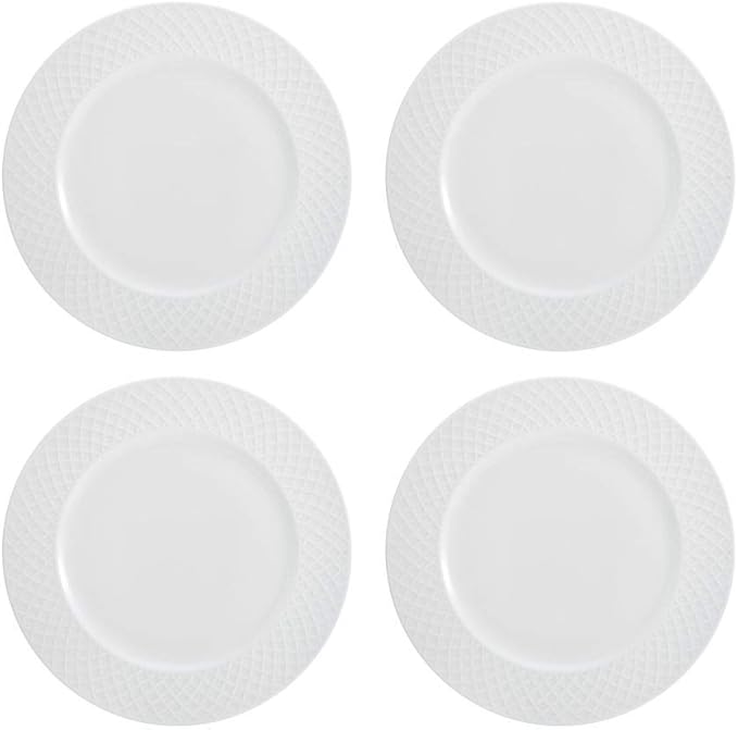 Mikasa Trellis Bone China 16-Piece Dinnerware Set, Service for 4, White Lightweight Porcelain with Textured Design, Chip-Resistant and Dishwasher Safe