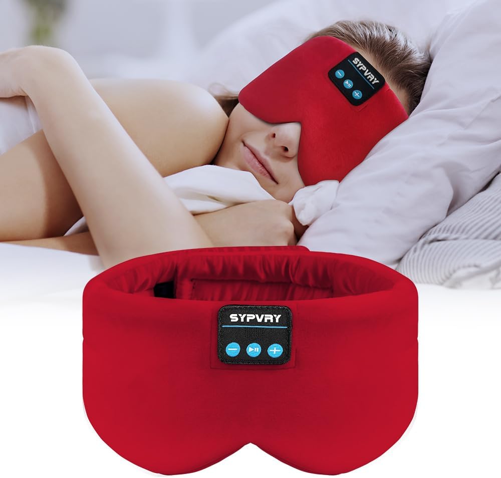 Sleep Mask Bluetooth 5.4 Headphones Soft Wireless Headband Eye Mask Blackout with Microphone (Red)