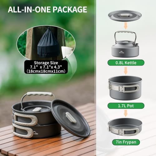 Naturehike Camping Cookware Set Mess Kit for Backpacking Gear, Camp Cooking Set, Camping Pots and Pans Set for Outdoor Backpacking Camping Hiking Picnic