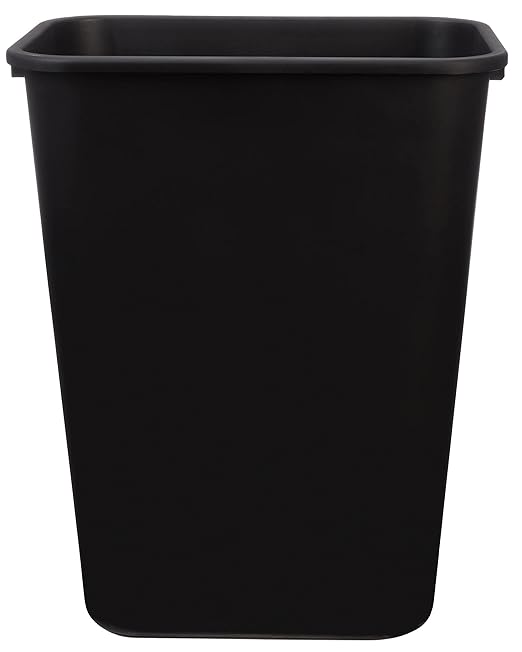 Amazon Basics Trash Can, Rectangular Commercial Office Wastebasket, 10 Gallon (Pack Of 2), Black (Previously AmazonCommercial brand)