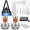 Camping Mess Kit - 1 to 2 Persons Camping Dishes Includes Cups, Bowls, Knives, Forks, Spoons, Camping Dinnerware Set Camping Cooking Utensils Accessories Plates Dinnerware Set