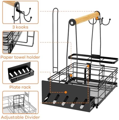 JBBTOOL Grill Caddy, BBQ Caddy with Paper Towel Holder & Utensil Holder, Picnic Caddy Organizer for Outdoor Cooking, Camping Essentials, Tailgating, Camping Must-Have for Patio, RV, Camper